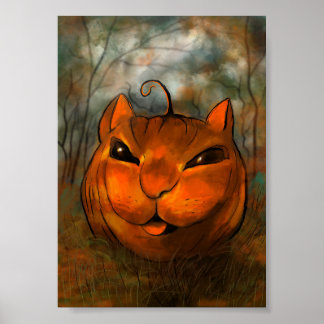Halloween Pumpkin Cat Print