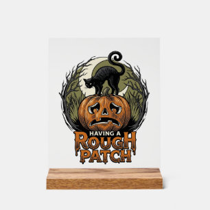 Halloween Pumpkin Cat Rough Patch Vintage Engravin Acrylic Sign