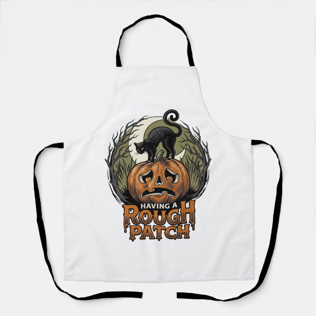 Halloween Pumpkin Cat Rough Patch Vintage Engravin Apron (Front)