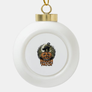 Halloween Pumpkin Cat Rough Patch Vintage Engravin Ceramic Ball Christmas Ornament