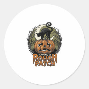 Halloween Pumpkin Cat Rough Patch Vintage Engravin Classic Round Sticker