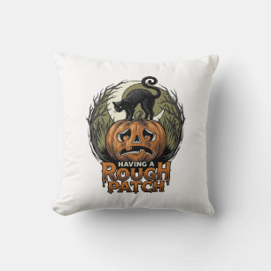 Halloween Pumpkin Cat Rough Patch Vintage Engravin Cushion