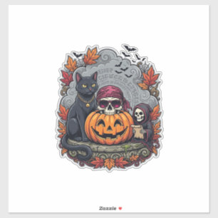 Halloween Pumpkin Cat Skull Grim Reaper Autumn Lea