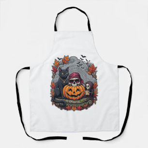 Halloween Pumpkin Cat Skull Grim Reaper Autumn Lea Apron