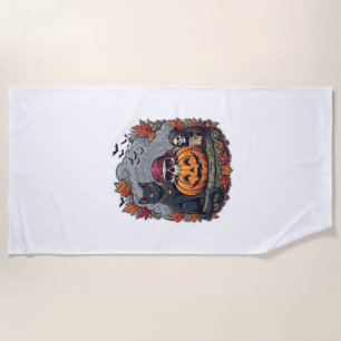 Halloween Pumpkin Cat Skull Grim Reaper Autumn Lea Beach Towel
