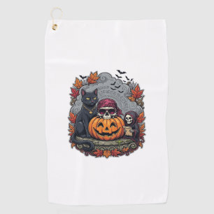 Halloween Pumpkin Cat Skull Grim Reaper Autumn Lea Golf Towel