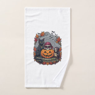 Halloween Pumpkin Cat Skull Grim Reaper Autumn Lea Hand Towel