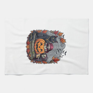 Halloween Pumpkin Cat Skull Grim Reaper Autumn Lea Tea Towel