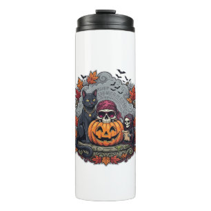 Halloween Pumpkin Cat Skull Grim Reaper Autumn Lea Thermal Tumbler