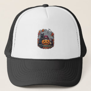 Halloween Pumpkin Cat Skull Grim Reaper Autumn Lea Trucker Hat