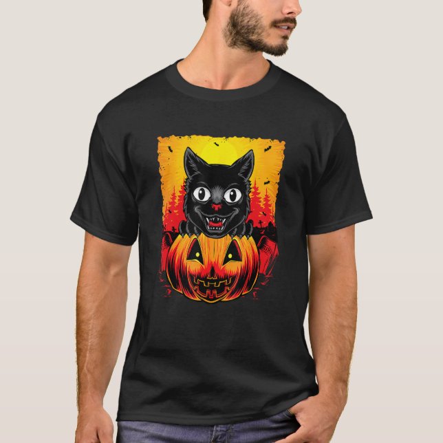 Halloween Pumpkin Cat T-Shirt (Front)