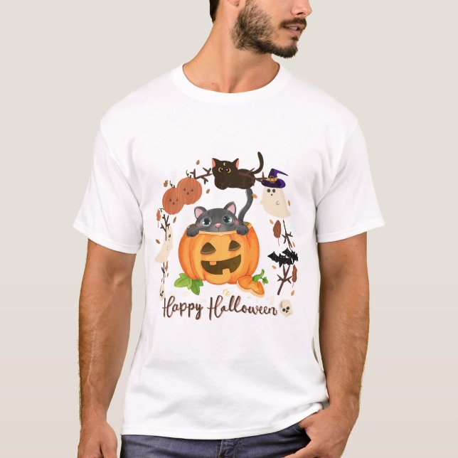 Halloween Pumpkin Cat T-Shirt (Front)
