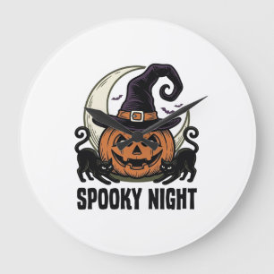 Halloween Pumpkin Cat Witch Hat Vintage Shirt_1 Large Clock