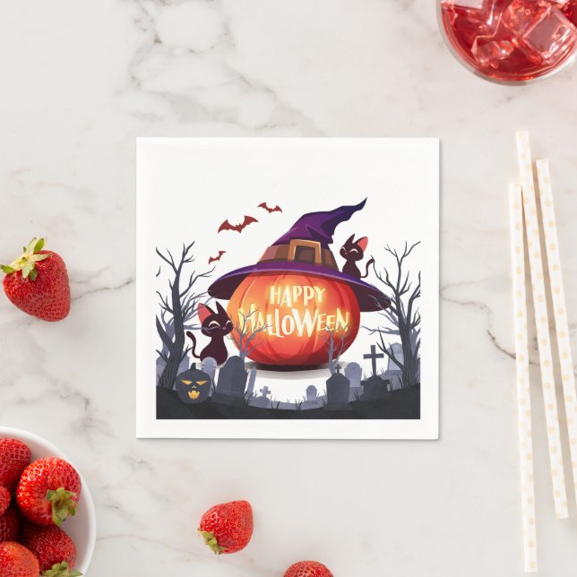 Halloween Pumpkin, Cats & Witch Ha Napkin (Insitu)