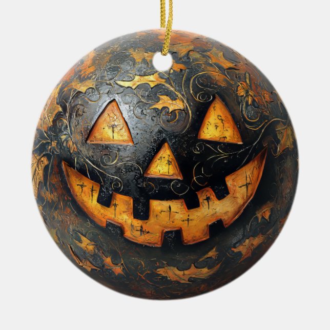 Halloween Pumpkin  Ceramic Tree Decoration (Front)