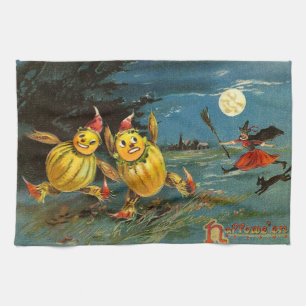 Halloween Pumpkin Characters and Witch Tea Towel
