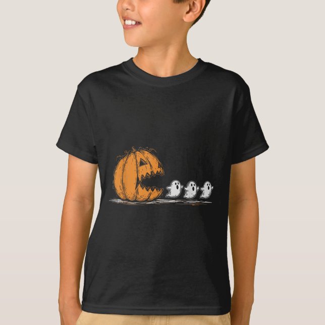 Halloween Pumpkin Chasing Ghost  T-Shirt (Front)