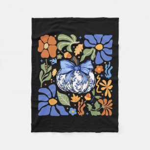 Halloween Pumpkin Chinoiserie Blue & White Flo Fleece Blanket