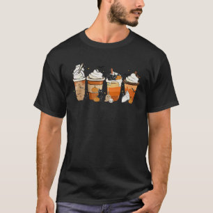 Halloween Pumpkin Coffee Latte Black Cat Ghost Spo T-Shirt