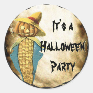 HALLOWEEN PUMPKIN  Corn Scarecrow Corn Cob Pipe Classic Round Sticker