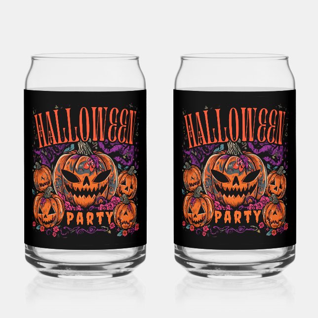 Halloween, Pumpkin Coven Bloom, Gothic Can Glass (Front)