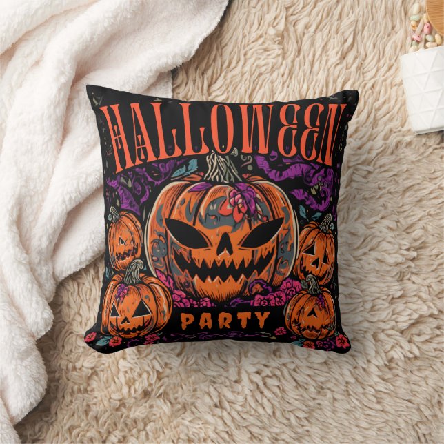 Halloween, Pumpkin Coven Bloom, Gothic Cushion (Blanket)