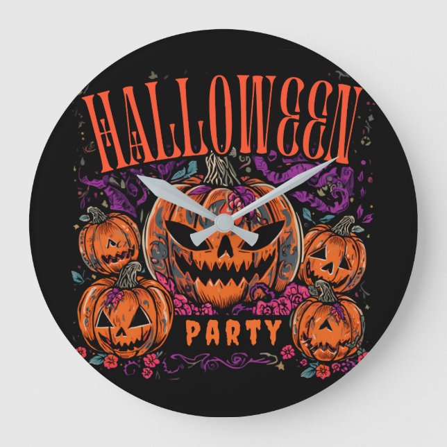 Halloween, Pumpkin Coven Bloom, Gothic Large Clock (Front)