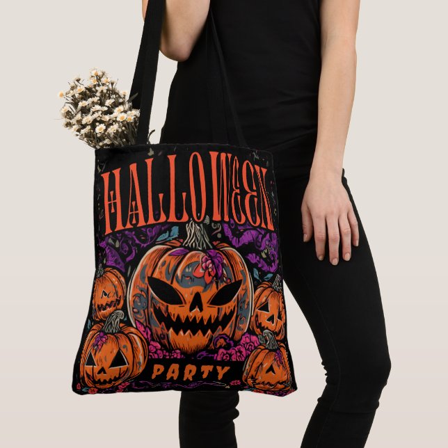 Halloween, Pumpkin Coven Bloom, Gothic Tote Bag (Close Up)