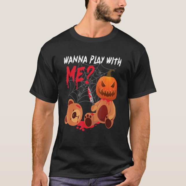 Halloween Pumpkin Creepy Cute Murder Headless Bear T-Shirt (Front)