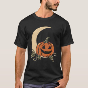 Halloween Pumpkin Crescent Moon Illustration T-Shirt