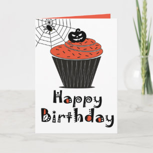 Halloween Pumpkin Cupcake Happy Birthday Card