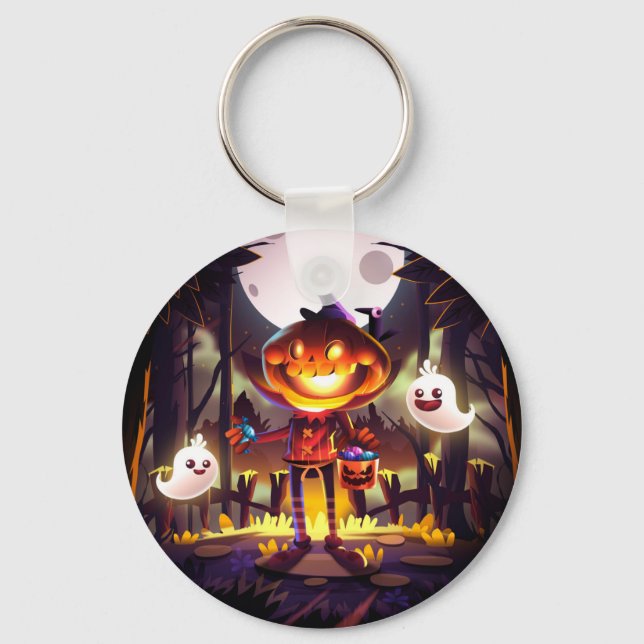 Halloween Pumpkin Cute Ghosts Moon Scary Forest Key Ring (Front)