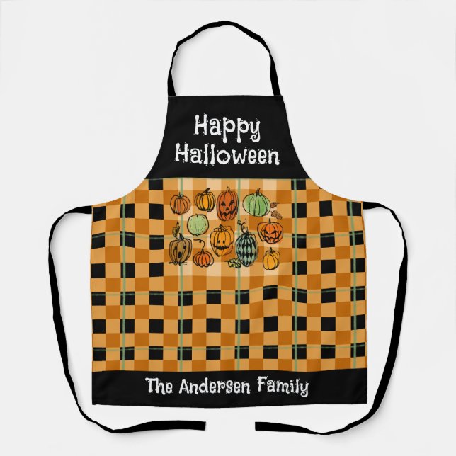 Halloween pumpkin cute gingham apron (Front)