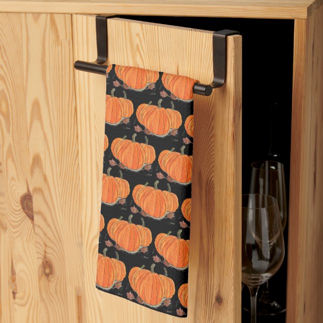 Halloween Pumpkin Cute Pattern Orange Fall Webs Tea Towel (Thirds Fold)