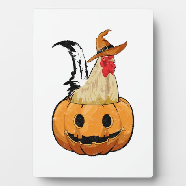 Halloween Pumpkin Cute Witch Chicken Plaque (Front)