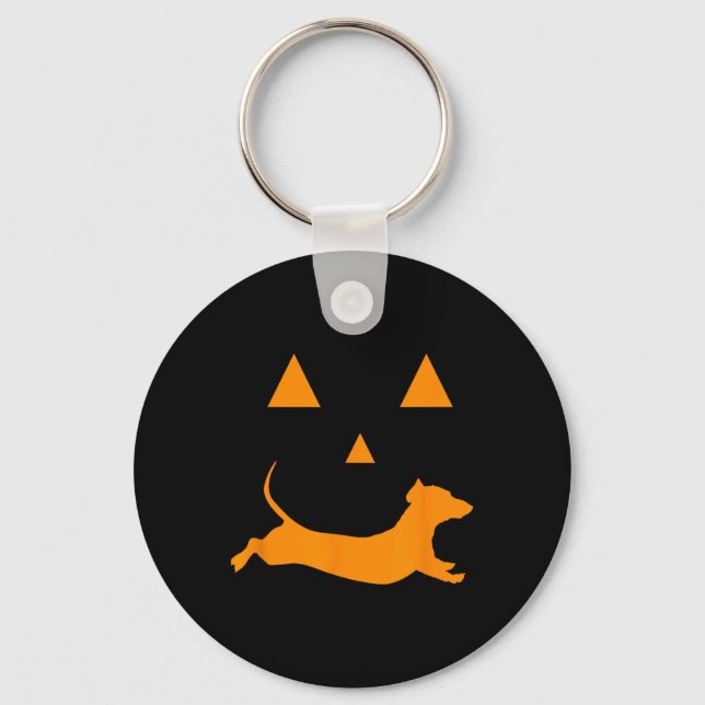 Halloween Pumpkin Dachshund Jack-o-lantern Costume Key Ring (Front)