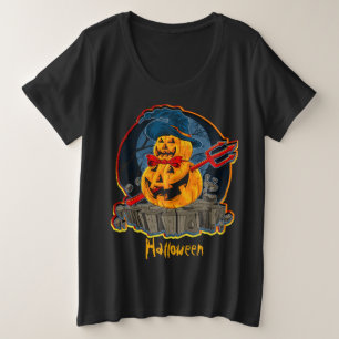 Halloween Pumpkin Devil Trident Zombie Monster  Pl Plus Size T-Shirt