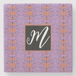 Halloween Pumpkin Doodle Seamless Pattern   Stone Coaster