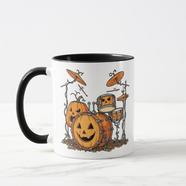 Halloween Pumpkin Drum Set T-Shirt Mug (Left)