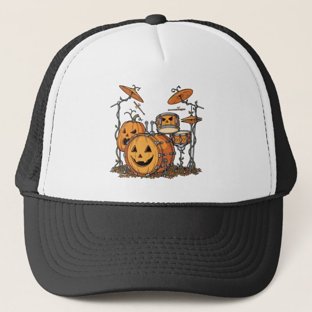 Halloween Pumpkin Drum Set Trucker Hat (Front)