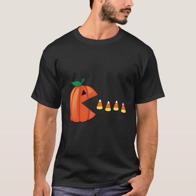 Halloween Pumpkin Eating Candy Corn T-Shirt (Front)