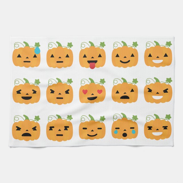 halloween pumpkin emojis tea towel (Horizontal)