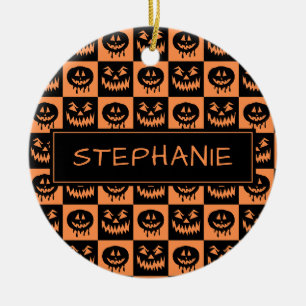 Halloween Pumpkin Face Ghost Spooky Pattern Custom Ceramic Tree Decoration