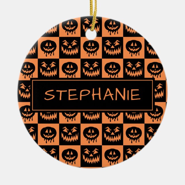 Halloween Pumpkin Face Ghost Spooky Pattern Custom Ceramic Tree Decoration (Front)