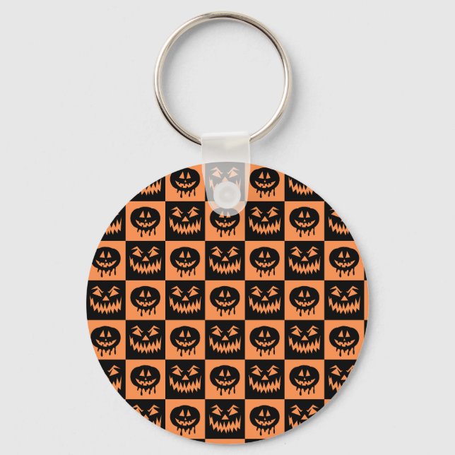 Halloween Pumpkin Face Ghost Spooky Pattern  Key Ring (Front)