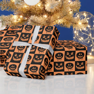 Halloween Pumpkin Face Ghost Spooky Pattern Wrapping Paper
