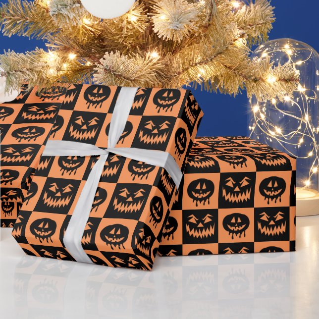 Halloween Pumpkin Face Ghost Spooky Pattern Wrapping Paper (Holidays)