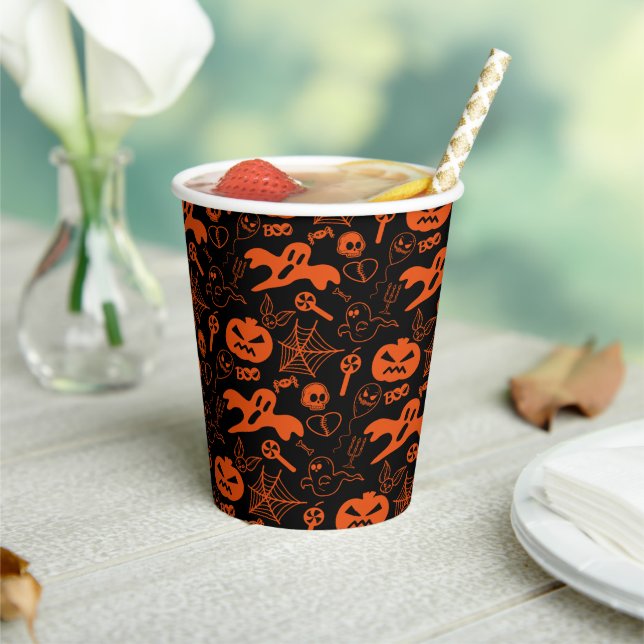 Halloween Pumpkin Face Jack O Lantern Black Paper Cups (Insitu)