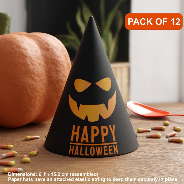Halloween Pumpkin Face Jack O Lantern Party Hat (Pack of 12 Party Hats!  🎃)