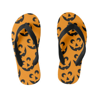 Halloween Pumpkin Face Screwball Graphics Kid's Jandals